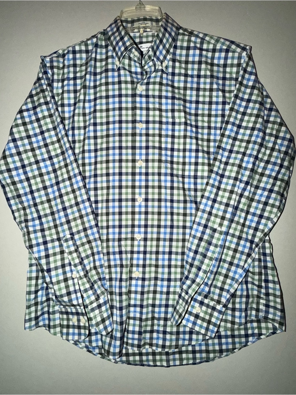 Title 74: Peter Millar Blue Green Plaid Button Down Shirt Large